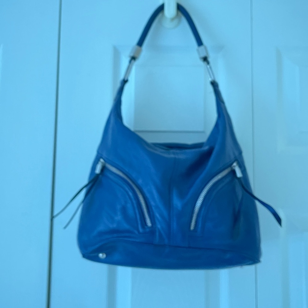 B Makowsky navy leather shoulder bag. Non-smoker and non-smoking household.